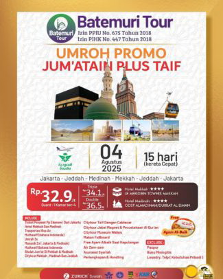 Paket Promo Umrah Jumatan ,Plus Thaif, Plus Kereta Cepat, Btt Ahz, 15 hari, Keberangkatan 04 Agustus   2025